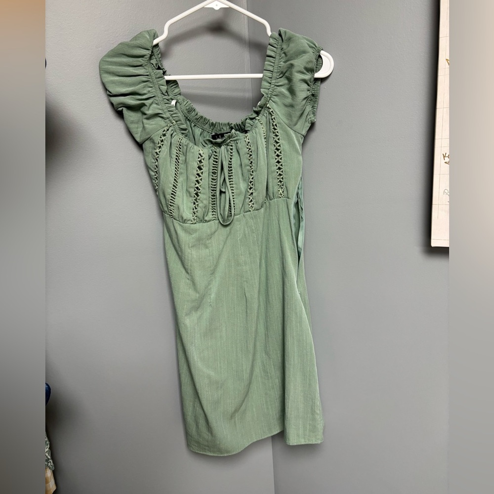 Lulu's Sage Green Dress with Crochet Accents